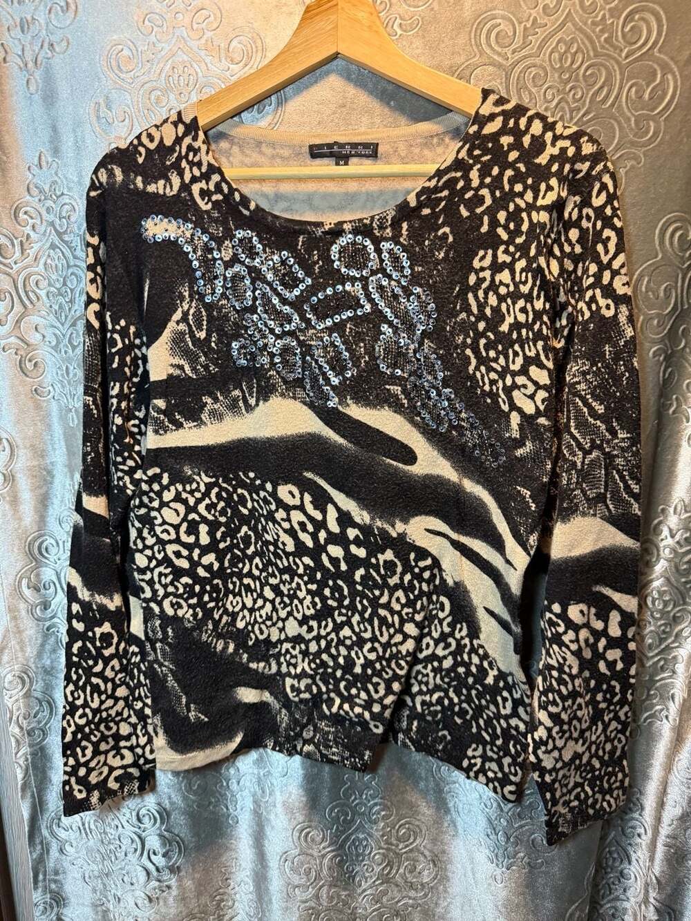 Pierri New York Animal Print Sequin Embellished Sweater Size M